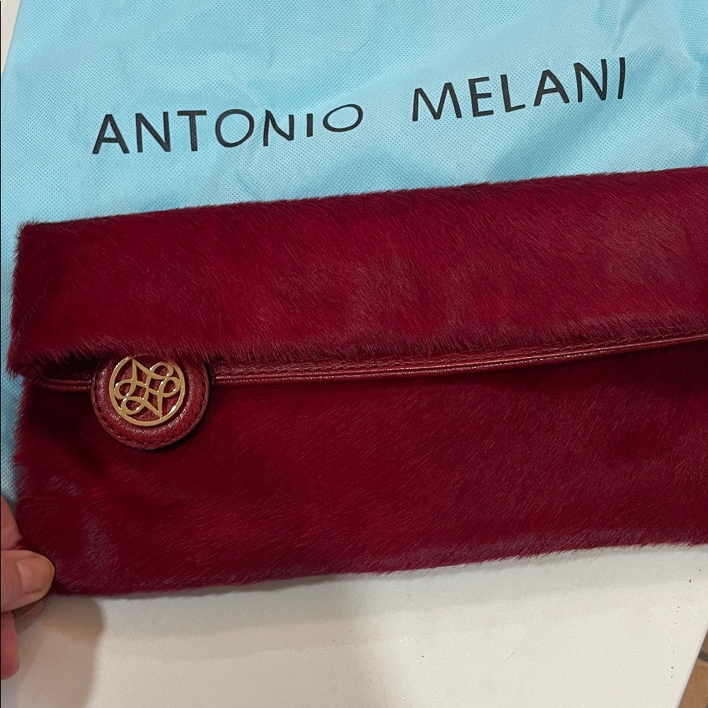ANTONIO MELANI Burgundy Clutch with Gold Accent,EUC